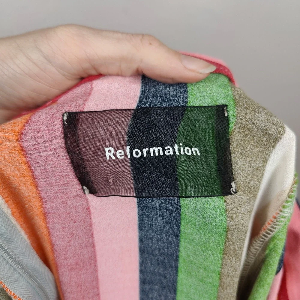 Reformation Bea Skirt Womens 0‎ Multicolored Stripe Viscose Midi Maxi Preppy - Picture 8 of 10